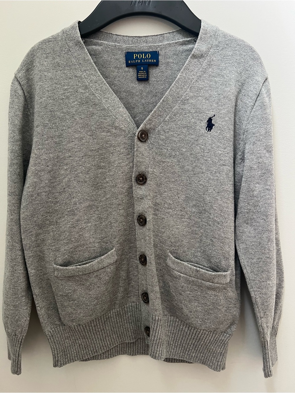 Polo by Ralph Lauren Gray V-Neck Button Cardigan with Navy Pony